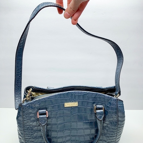 Kate Spade Slate Blue Crocodile Reptile Satchel Handbag with Strap with Dust Bag - Picture 3 of 9